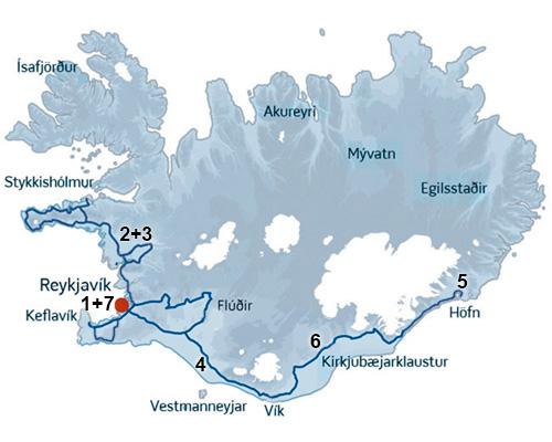 En dejlig kør-selv ferie rute der bl.a bringer jer til Jökulsárlón ved Varnajökull. ISLANDSREJSER - rejser til Island.