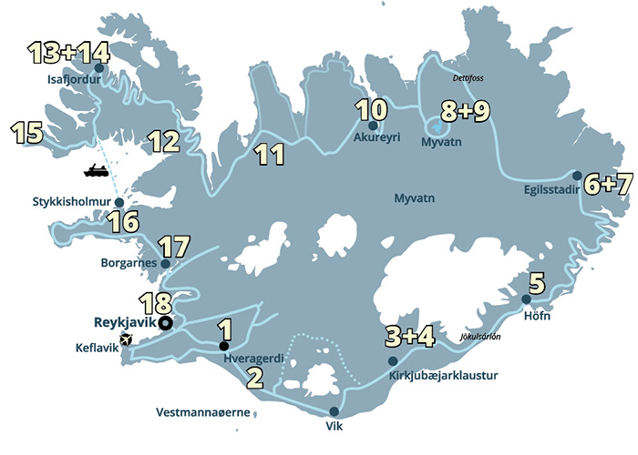 Vulkaner og gletsjere, gejsere og vulkaner - og alt hvad Island har at byde på. En kør-selv ferie og rejse til Island I aldrig glemmer.