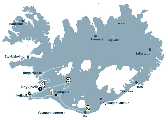 Nordlyset og vulkaner på denne kør-selv ferie og rejse i Island