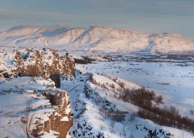 Smukt vinterlandskab ved Thingvellir i Island