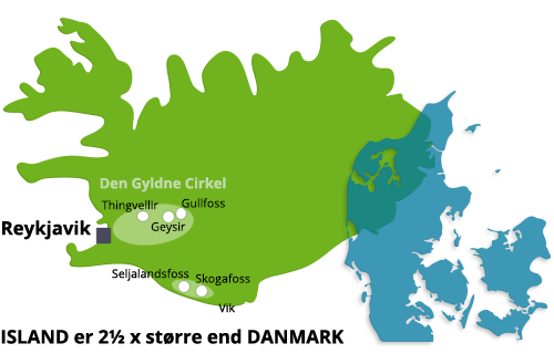 Turisme i Island - størrelsesforhold mellem Island og Danmark